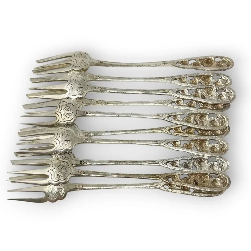 Silver 800 835 Dessert Pastry Mini Forks Fork Lot of 12 Floral Ornate Rose 5.5”